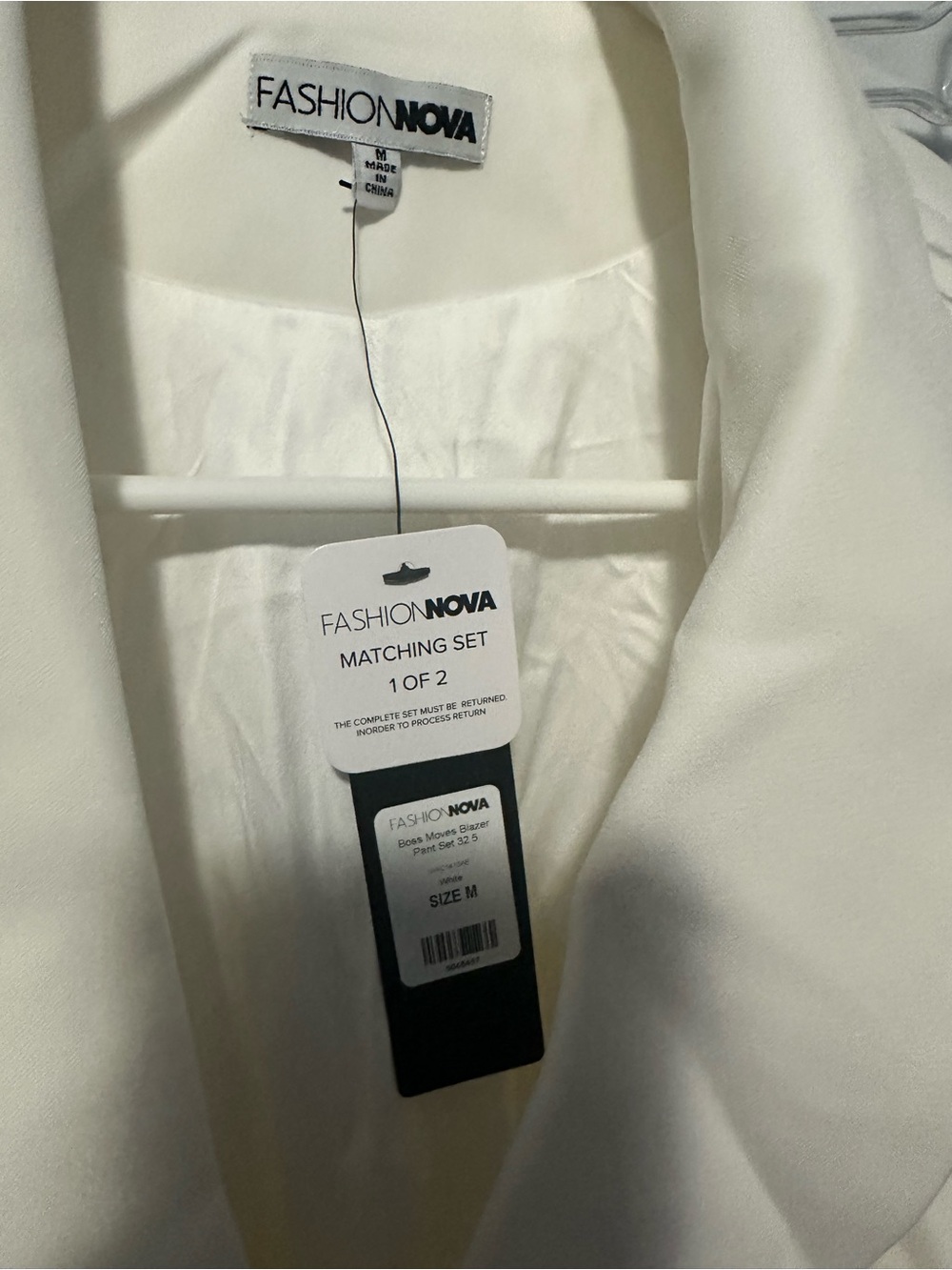 Fashion Nova Ivory Feather-Trim Double-Breasted Blazer with Wide-Leg Pants - Picture 3 of 8